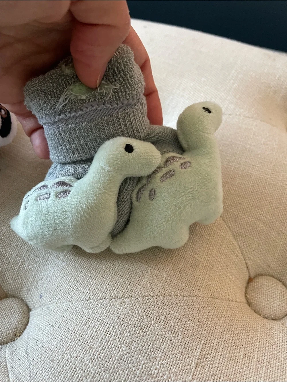 Set of two Dinosaur and Panda Rattle Socks